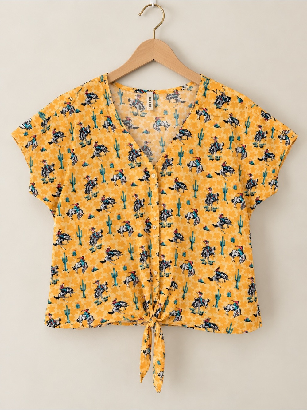 Roper Mustard Yellow Floral Tie-Front Crop Top